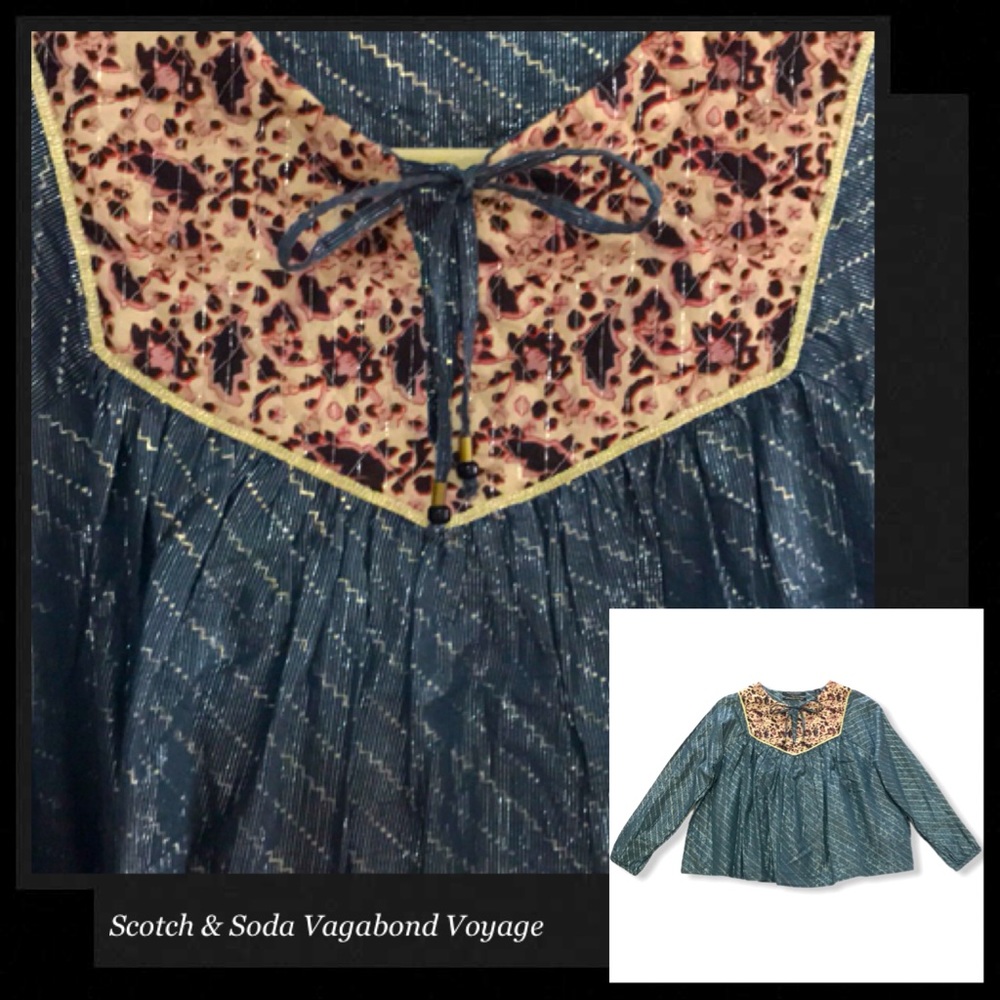 SCOTCH & SODA Blue Gold Striped Boho Blouse